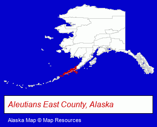 Alaska map, showing the general location of Aleutians East Borough School District