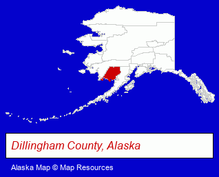 Alaska map, showing the general location of Southwest Region Schools