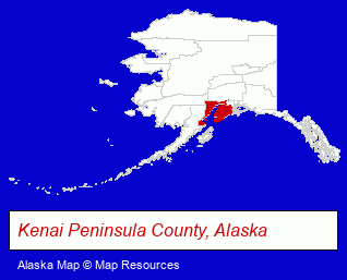 Alaska map, showing the general location of Hostel Homer