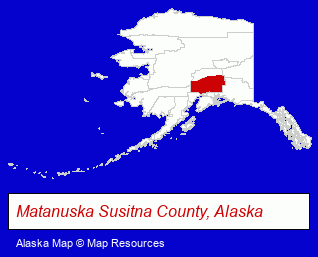 Alaska map, showing the general location of Matanuska Valley Federal Credit