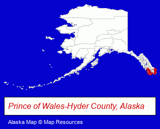 Alaska map, showing the general location of Klawock School K-12