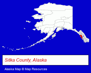 Alaska map, showing the general location of Otter's Cove B & B