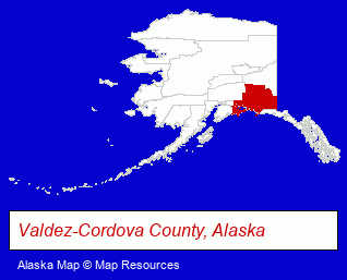 Alaska map, showing the general location of Mc Carthy Lodge