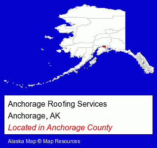 Alaska counties map, showing the general location of Anchorage Roofing Services
