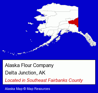 Alaska counties map, showing the general location of Alaska Flour Company