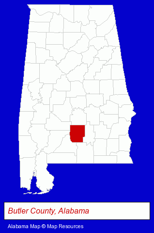 Alabama map, showing the general location of Greenville Products Group, Inc.
