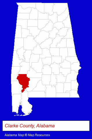 Alabama map, showing the general location of Clarke County Board-Education