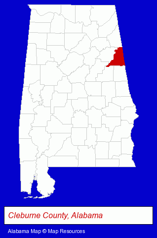 Alabama map, showing the general location of Cleburne County High School
