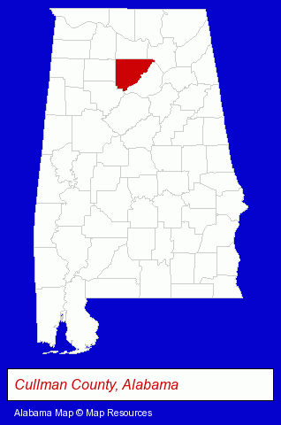 Alabama map, showing the general location of Seven Winds Kitchen