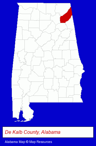 Alabama map, showing the general location of Mentone Inn LLC