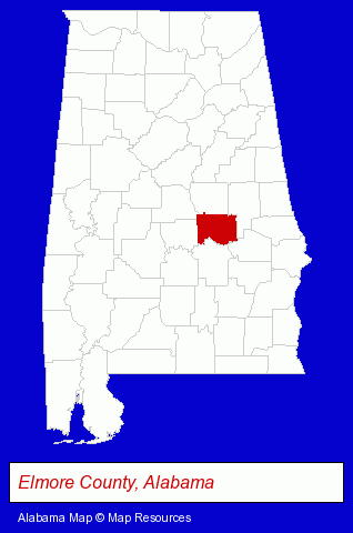 Alabama map, showing the general location of Elmore County School District - Superintendent
