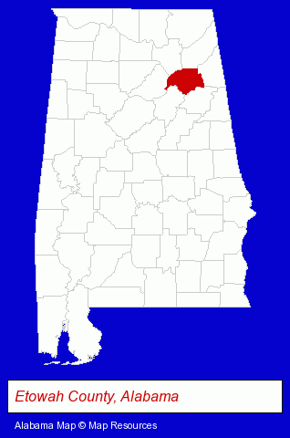 Alabama map, showing the general location of Trinity Lutheran Church