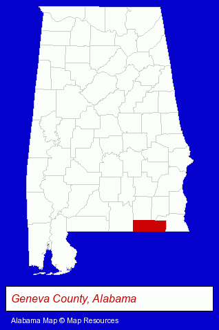 Alabama map, showing the general location of Geneva District Attorney