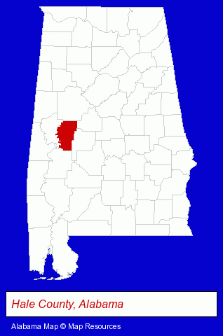 Alabama map, showing the general location of Hale County School System