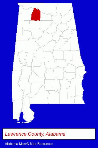 Alabama map, showing the general location of Lawrence County Chamber of Commerce