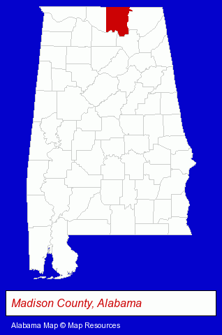 Alabama map, showing the general location of Surgery Center of Huntsville