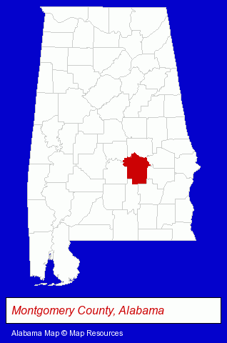 Alabama map, showing the general location of Harmon Dennis Bradshaw