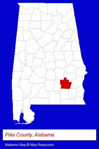 Alabama map, showing the general location of Pike County Board of Education