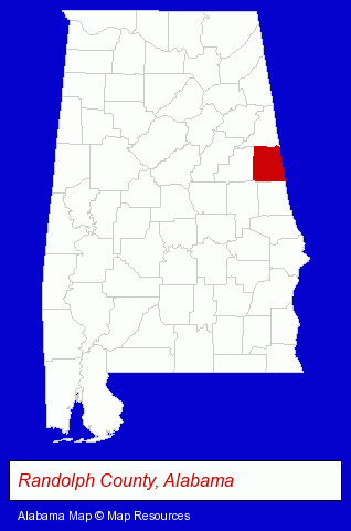 Alabama map, showing the general location of Randolph County School System