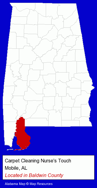 Alabama counties map, showing the general location of Carpet Cleaning Nurse's Touch