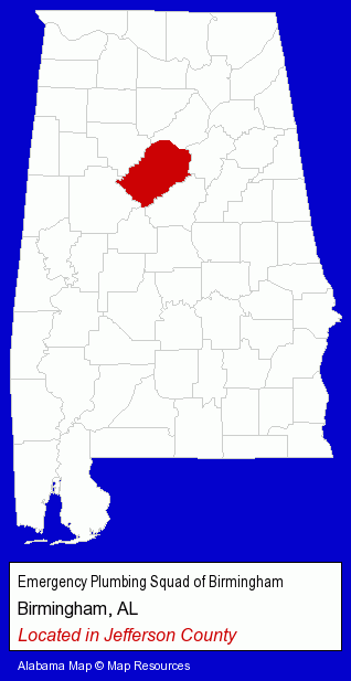 Alabama counties map, showing the general location of Emergency Plumbing Squad of Birmingham