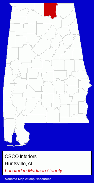Alabama counties map, showing the general location of OSCO Interiors