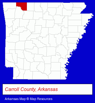 Arkansas map, showing the general location of Gaskins Cabin Restaurant