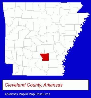 Arkansas map, showing the general location of Woodlawn School District