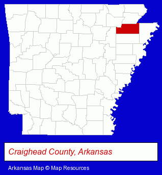 Arkansas map, showing the general location of Jonesboro Prosthetic Laboratory
