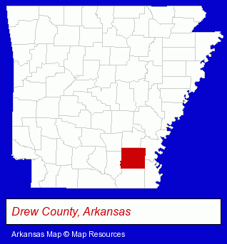 Arkansas map, showing the general location of Drew Memorial Hospital