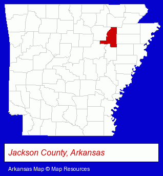 Arkansas map, showing the general location of Jackson County Library