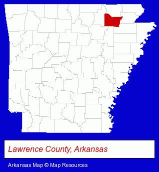 Arkansas map, showing the general location of Lawrence Health Service
