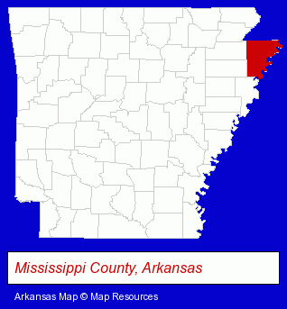 Arkansas map, showing the general location of Blytheville Public Schools