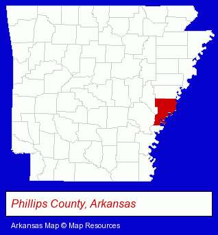 Arkansas map, showing the general location of Helena-West Helena School District