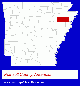 Arkansas map, showing the general location of Marked Tree School District
