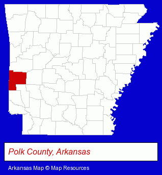 Arkansas map, showing the general location of Rehabilitation Unit at Mena