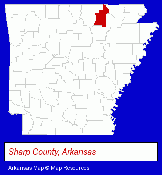 Arkansas map, showing the general location of Cave City School District