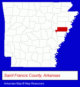 Arkansas map, showing the general location of Forrest City School District