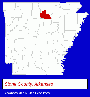 Arkansas map, showing the general location of Mountain View Telephone Company