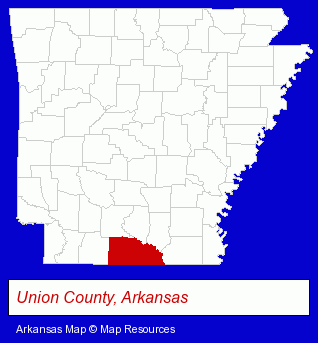 Arkansas map, showing the general location of Lion Oil Company