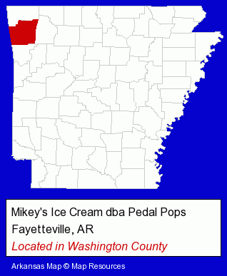 Arkansas counties map, showing the general location of Mikey's Ice Cream dba Pedal Pops