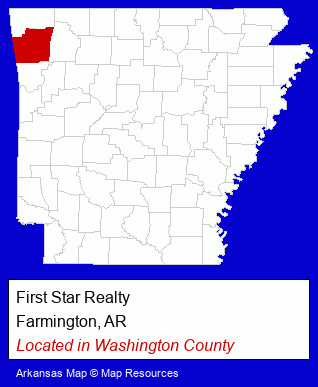 Arkansas counties map, showing the general location of First Star Realty