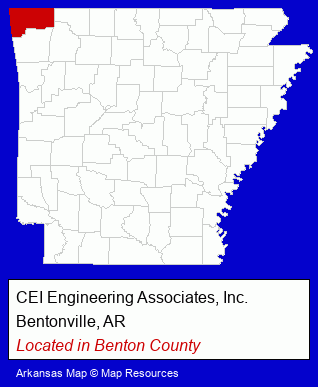 Arkansas counties map, showing the general location of CEI Engineering Associates, Inc.