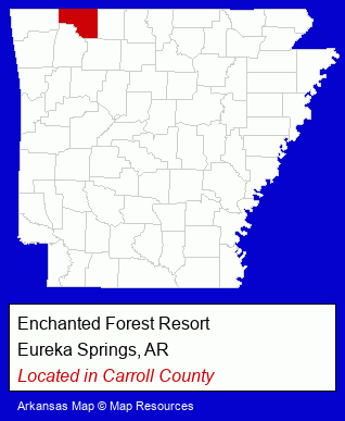 Arkansas counties map, showing the general location of Enchanted Forest Resort