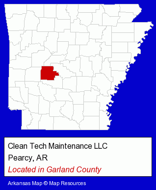 Arkansas counties map, showing the general location of Clean Tech Maintenance LLC