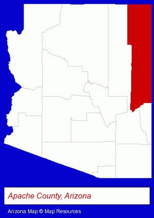 Arizona map, showing the general location of St. Johns Unified School District
