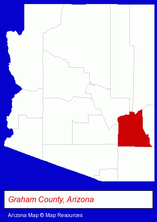 Arizona map, showing the general location of Eastern Arizona College