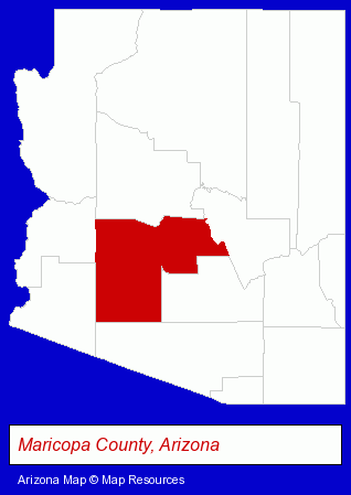 Arizona map, showing the general location of Alex Optical Inc