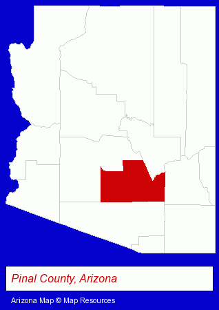 Arizona map, showing the general location of Oracle Elementary School District
