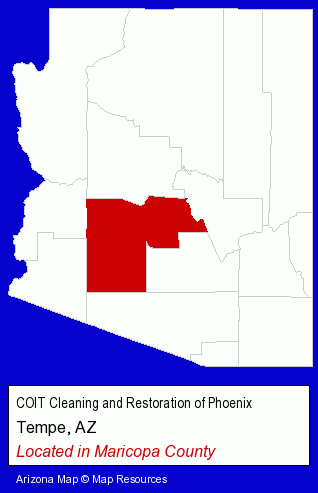 Arizona counties map, showing the general location of COIT Cleaning and Restoration of Phoenix